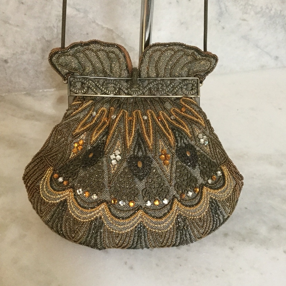 Vintage Delill by Hashimoto 1950’s Crystal Beaded Fabric Crossbody Beggars Purs